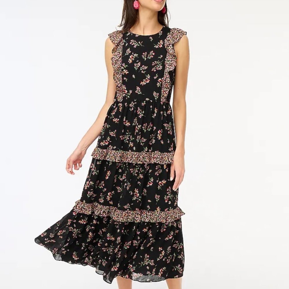 J.Crew Factory Sleeveless Floral Ruffle Tiered Maxi Dress